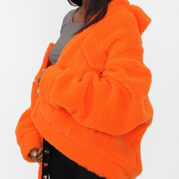 womens oversize fit sherpa fleece jacket small - Picture 2 of 4